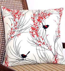 Image of Cushion Large 'Red-backed Wren & Wattle Cushion'
