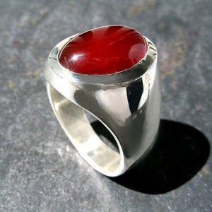 Image of Mens Large Oval Carnelian Agate Ring in Sterling Silver