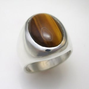 Image of Mens Large Oval Tiger Eye Ring in Sterling Silver
