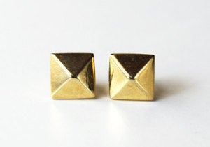 Image of Square pyramid stud earrings (14K Gold plate)