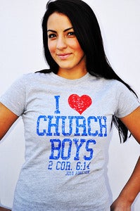 Image of 021-HEATHER- I Love Church Boys-Christian T-Shirt