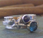 Image of By the Sea gem stone and fine silver stacking ring set