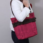 Image of pink with brown ruffle tote