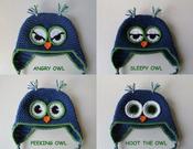Image of Owl Hat Crochet Pattern - Angry Owl, Sleepy Owl, Hoot the Owl, Peeking Owl