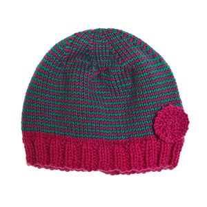 Image of 'Pink Rhubarb' Apricot Hat 100% handknitted merino