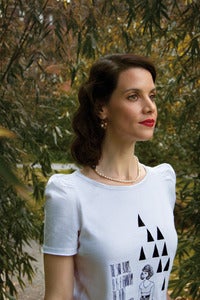 Image of Sylvia writing t-shirt
