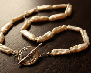 Image of freshwater stick pearl necklace with sterling silver clasp