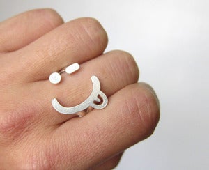 Image of Naughty Face Ring, Wink smile !P - Handmade Silver Ring