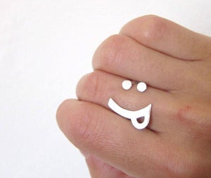 Image of Naughty Face Ring, Wink smile !P - Handmade Silver Ring