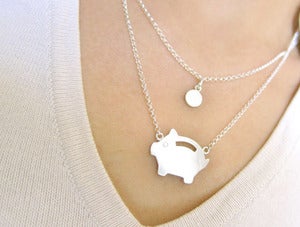 Image of Piggy Bank Necklace - Handmade Silver Necklace