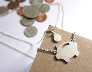 Image of Piggy Bank Necklace - Handmade Silver Necklace
