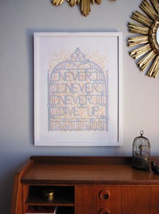 Image of Never Never Never Give Up.  2 colour handprinted, poster size.