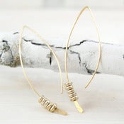 Image of gold crescent earring with pewter beads s/m/l