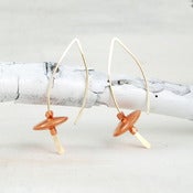 Image of gold crescent earring with copper disc s/m/l