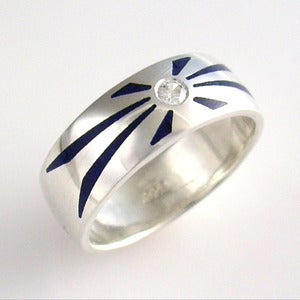 Image of Mens Band with Diamond and Lapis Lazuli in Sterling Silver