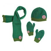 Image of 'Basil' Apricot Hat Scarf and Mittens 100% handknitted merino