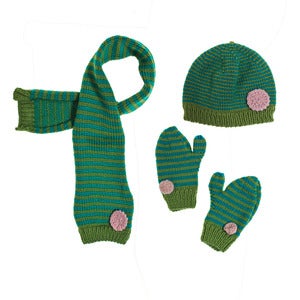 Image of 'Basil' Apricot Hat Scarf and Mittens 100% handknitted merino