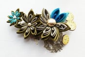 Image of Steampunk Kanzashi Fascinator in Burnt Gold and Turquoise Habotai Silk