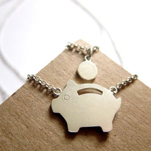 Image of Piggy Bank Necklace - Handmade Silver Necklace