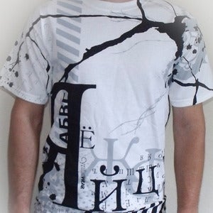 Image of Man's T-shirt Cyrillic Wear Urban Russian CCCP USSR Ukrainian White