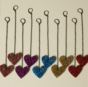 Image of Long Glitter Heart Drop Earrings 