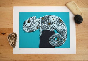 Image of Chameleon limited edition print. Chameleon illustration.