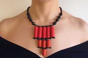 Image of Statement textile necklace with gemstones |NK006