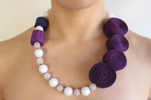 Image of Beaded necklace with textile circles |NK009