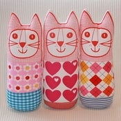 Image of scandi pop art soft toy cat, by Jane Foster