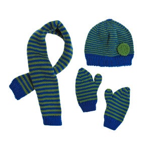 Image of 'Lime' Apricot Hat Scarf and Mittens 100% handknitted merino