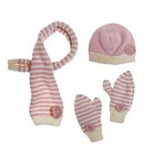 Image of 'Rose' Apricot Hat Scarf and Mittens 100% handknitted merino