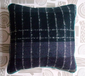 Image of Wool Plaid Cushion - Black