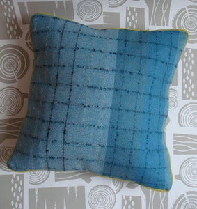 Image of Wool Plaid Cushion - blues