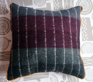 Image of Wool Plaid Cushion - red/black