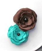 Image of Turquoise and Brown Fabric Flower