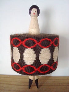 Image of Vintage Braid Peg Doll -  Brown circles
