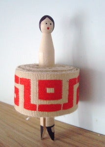 Image of Vintage Braid Peg Doll -  red greek key 