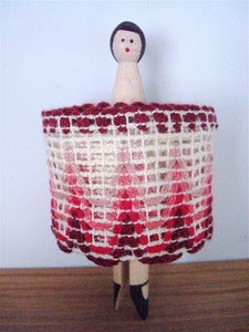 Image of Vintage Braid Peg Doll - dark red