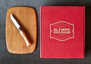 Red Gift Box Set: Cutting Board & Knife - $40