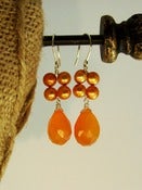 Image of Juicy Orange Carnelian, Freshwater Pearl, Sterling Silver Earrings -- One-of-a-Kind (F787)