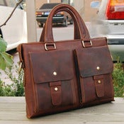 Image of Vintage Handmade Genuine Crazy Horse Leather Briefcase Laptop Messenger Bag - Old Brownish Red (n43)