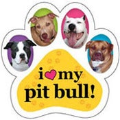Image of "I Love My Pit Bull" Paw Car Magnet