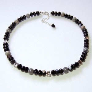 Image of Womens Handmade Beaded Necklace - Black Agate and Picasso Jasper Gemstones