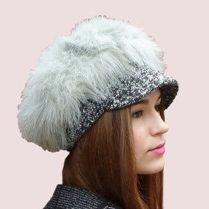 Image of Royal Guard Furry Cap in Grey Faux Fur and Tweed
