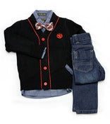 Image of Oxford Button Down Shirt with L/S Cardigan 4pc Toddler Set