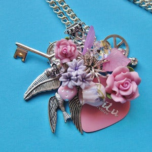 Image of Pink Wishes Silver Heart Plectrum Cluster Necklace