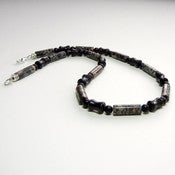 Image of Mens Handmade Beaded Necklace - Fossil Agate and Blackstone