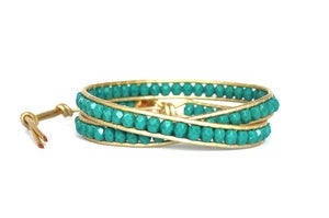 Image of Teal Czech Glass & Gold Wrap Bracelet