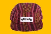 Image of Orchard 5 Panel Hat - Wine Aztec Text Logo