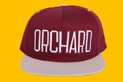 Image of Orchard Snapback Hat - Sherman Text - Wine/Stone